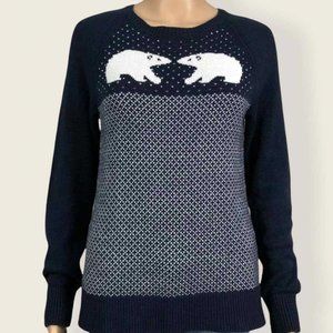 Bass Navy Blue White Polar Bear Intarsia Knit Pullover Jumper Sweater S